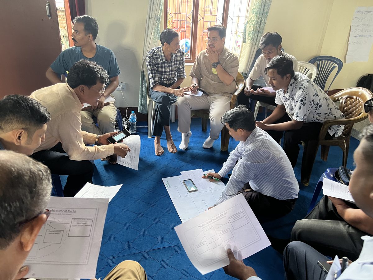 Community participants working together in a group exercise